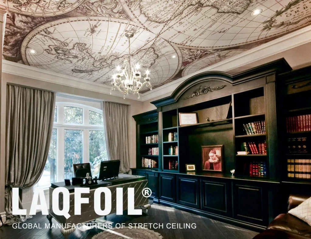 luxury home office with printed ceiling by laqfoil team aurora