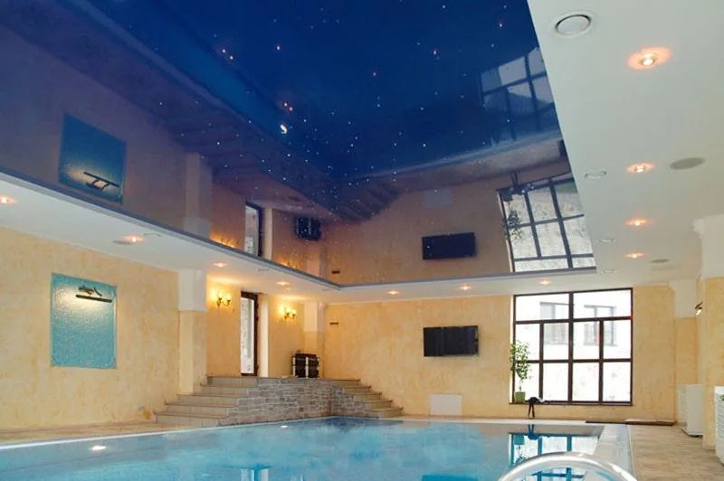 blue stretch ceiling starry sky in swimming pool