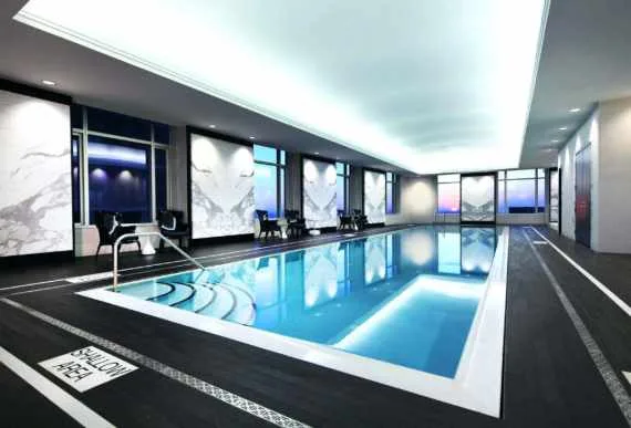 custom swimming pool with luxury backlit reflective stretch ceiling
