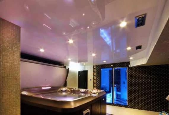 Reflective Stretch Ceiling in Custom Basement