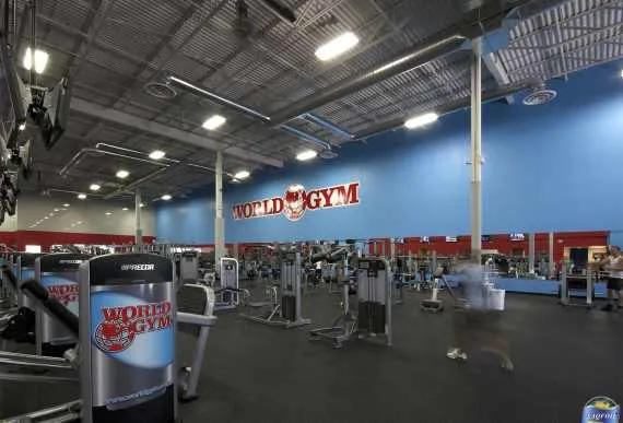 blue and red custom wall cover in a gym