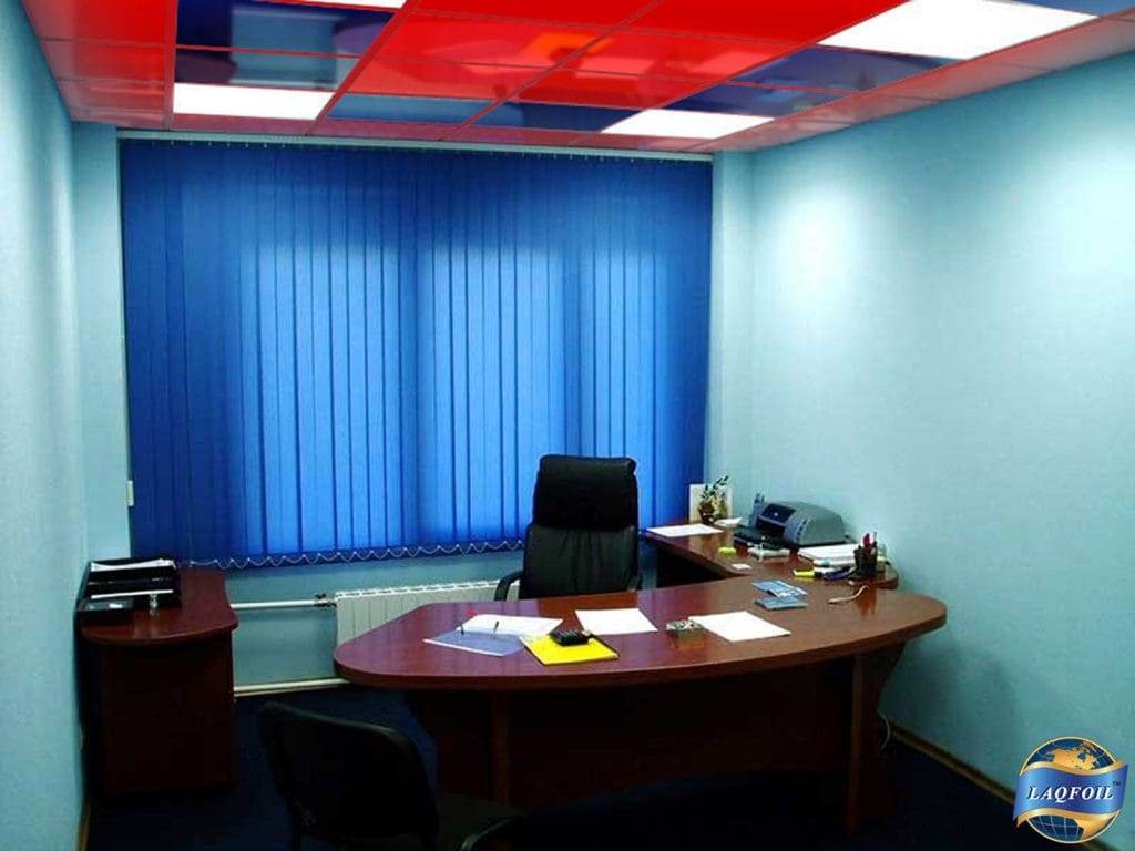multi color stretch ceiling mirror effect in custom office