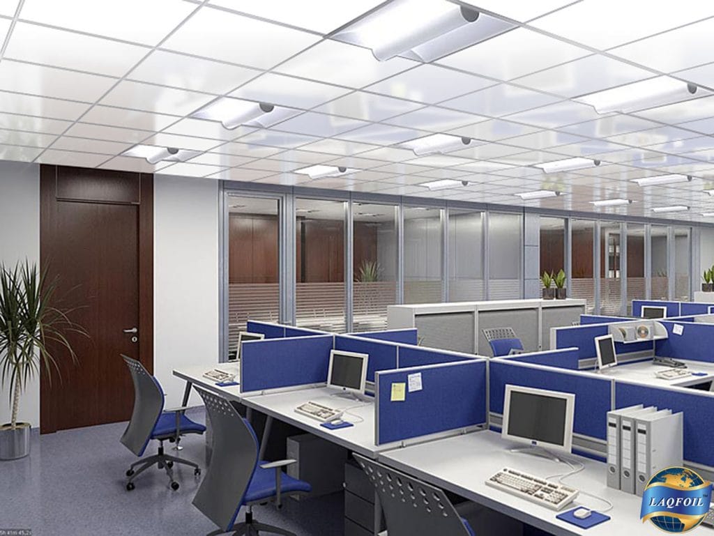 high gloss white stretch ceiling in Arktek Financial International office
