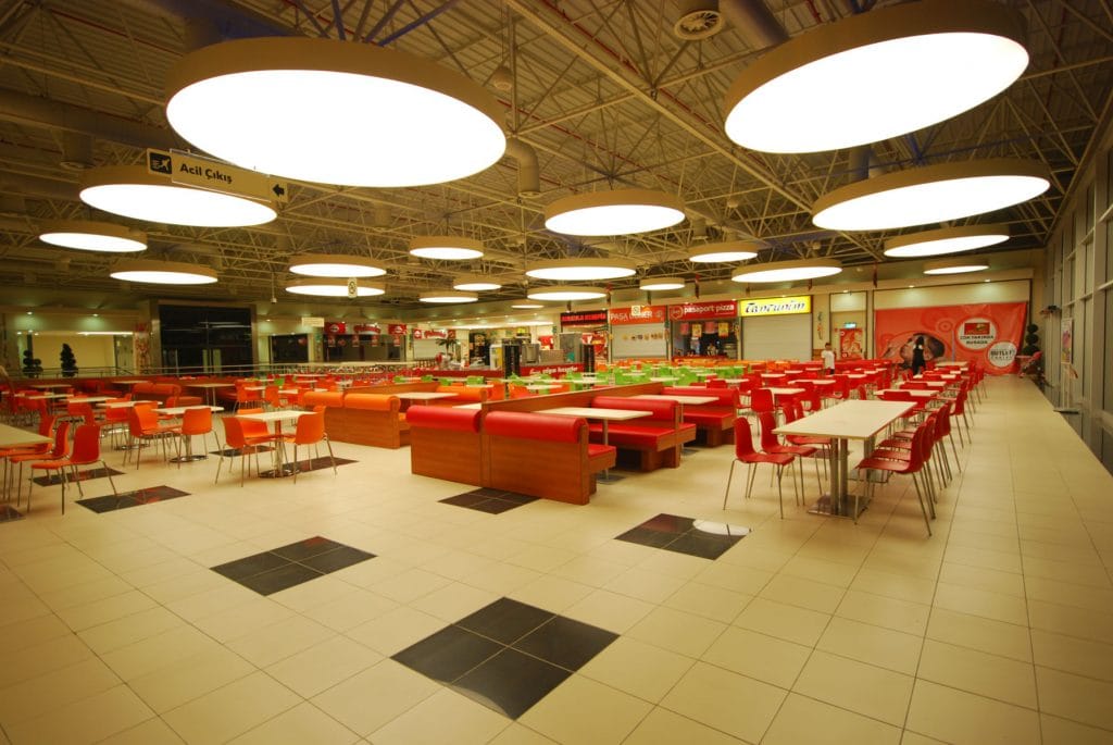 dining section with backlit modular structures