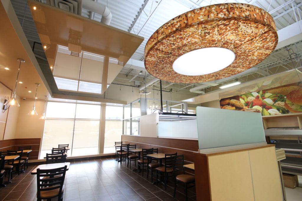 multilevel modular structure and reflective stretch ceiling