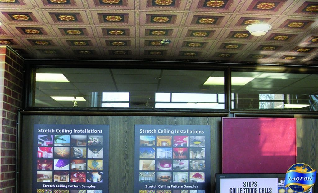 custom printed ceiling in laqfoil show room