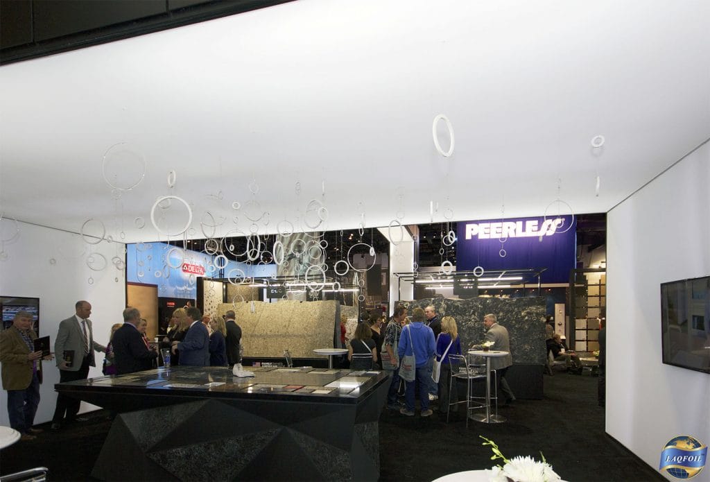 stretch ceiling mirror effect in luxury exhibition bot