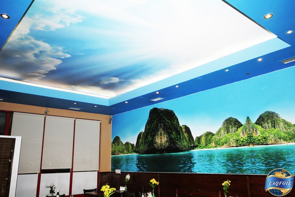 custom wall murals and starry sky ceilings in luxury restaurant