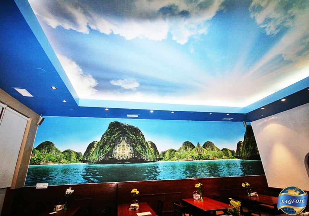 Cruzo Restaurant Bar printed backlit ceiling and custom wall print