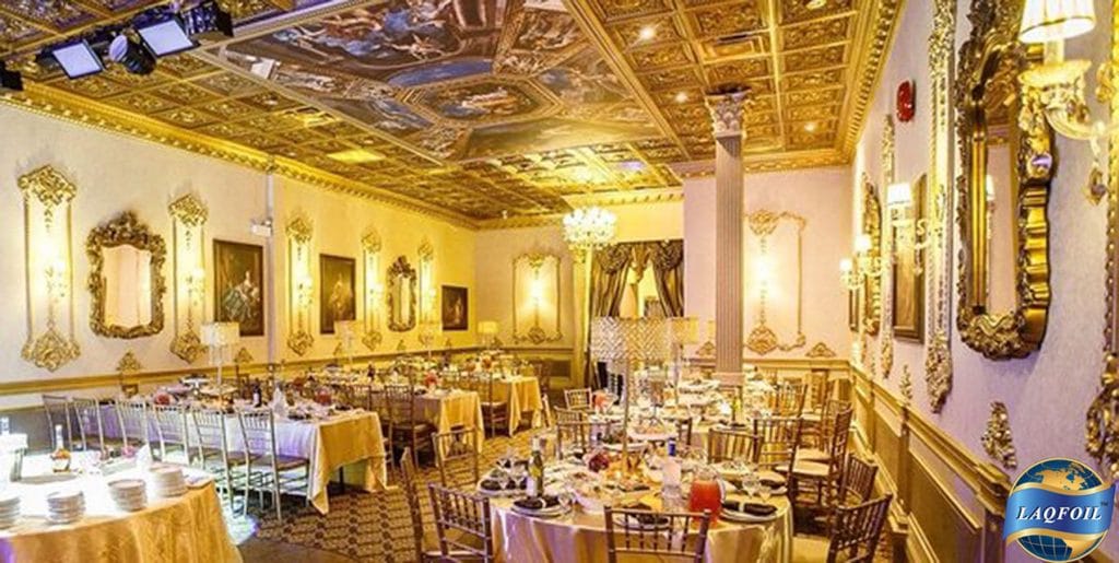 Elite Banquet Hall printed ceiling dining area