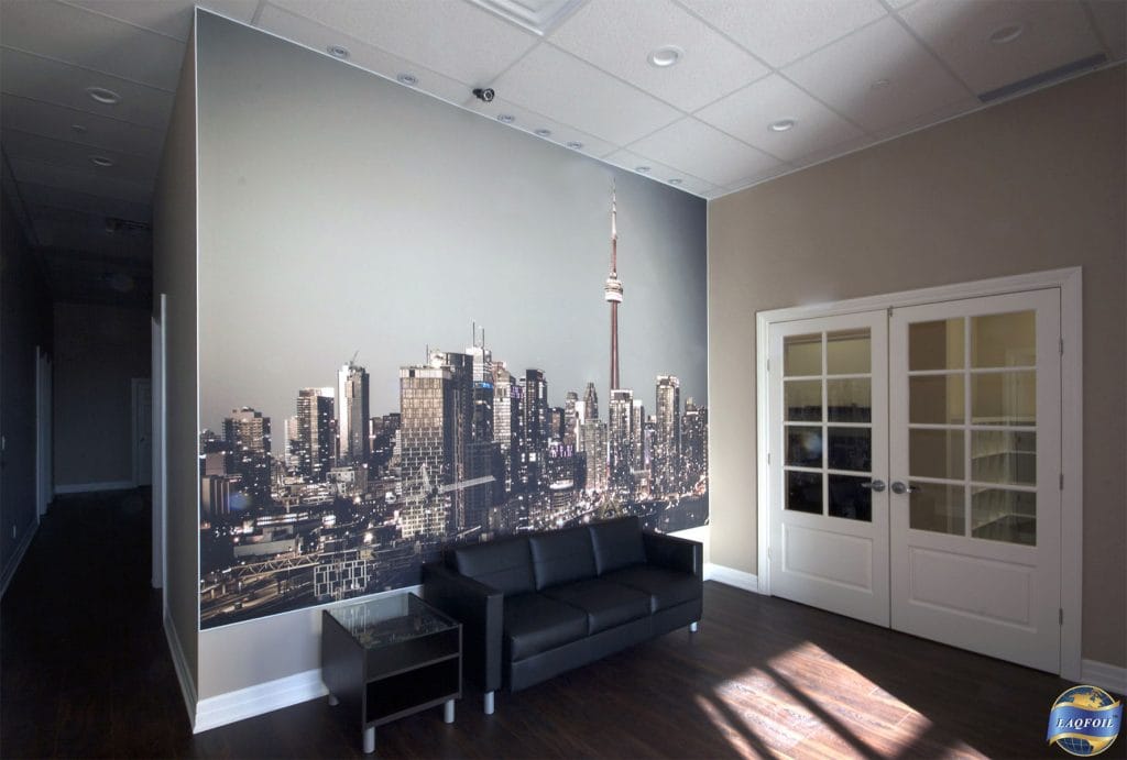 Home Life Brokerage office with custom wall cover