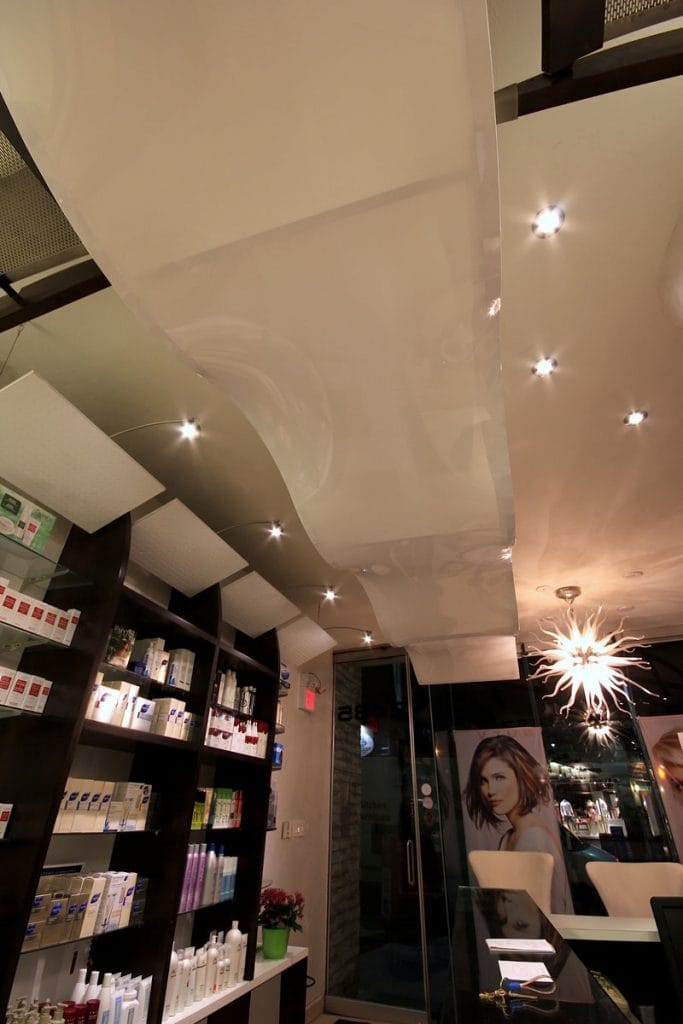 high gloss stretch ceiling in luxury salon toronto