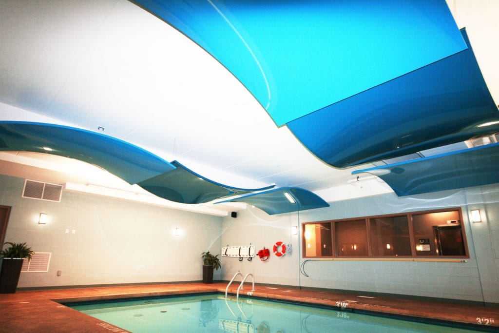 multilevel modular structure over swimming pool USA