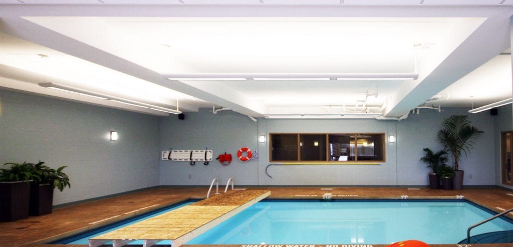 luxury back lit stretch ceiling in pool area Ottawa