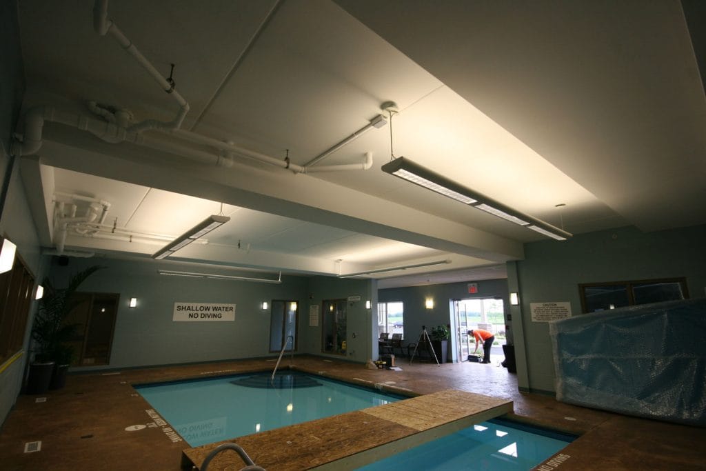 small swimming pool with plain ceiling