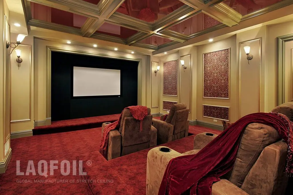 Amazing Home Theater with Waffle Reflective Stretch Ceiling