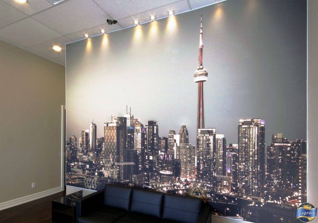 Home Life Brokerage waiting room with custom wall murals toronto