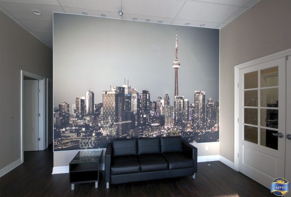 amazing office with custom wall cover in Home Life Brokerage Canada