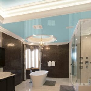 stretch ceiling in a beautiful modern bathroom