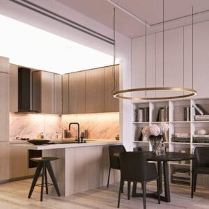 backlit stretch ceiling in a modern kitchen